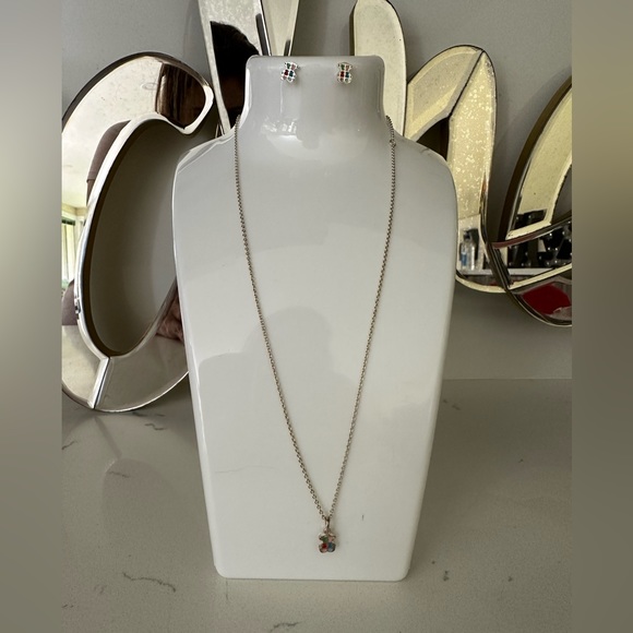 NWOT TOUS Tartan Pendant Necklace and Tartan Earrings Set - Picture 5 of 14